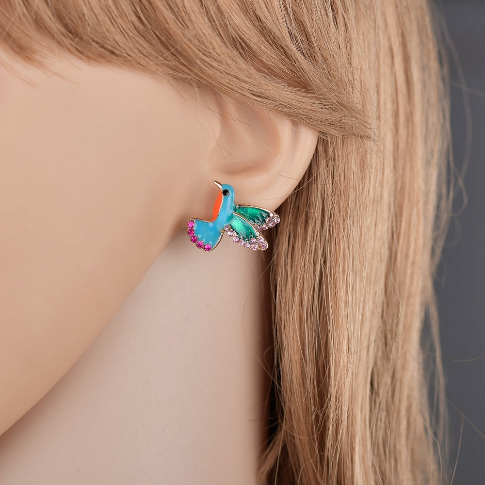 Hummingbird Stud Earrings with Rhinestone Detail by HitMyNeed