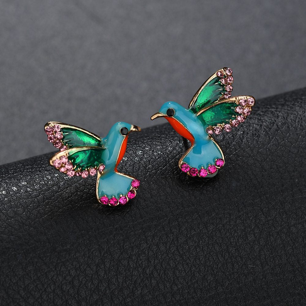 Hummingbird Stud Earrings with Rhinestone Detail by HitMyNeed