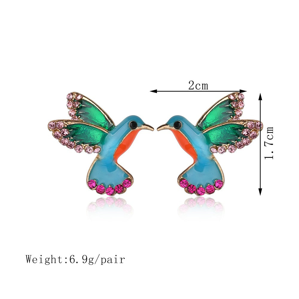 Hummingbird Stud Earrings with Rhinestone Detail by HitMyNeed