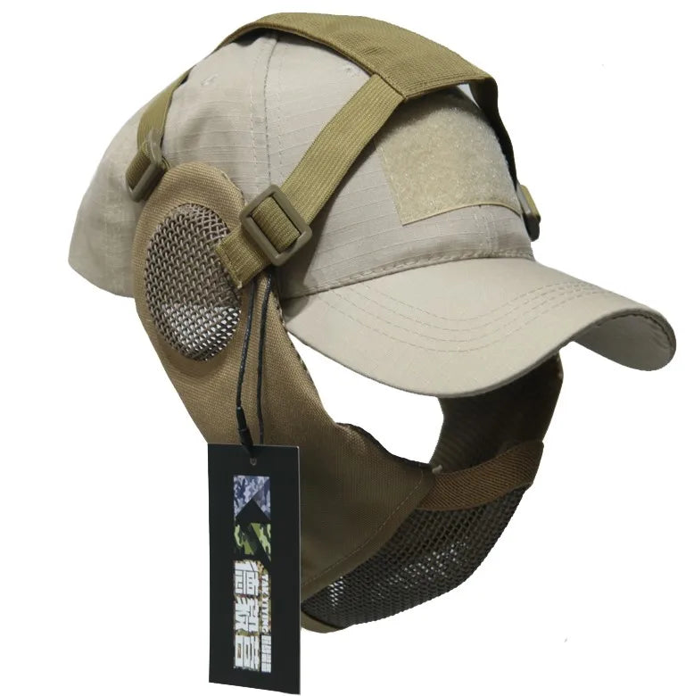 Hunting Foldable Mesh Airsoft Mask with Ear Protection tan by HitMyNeed
