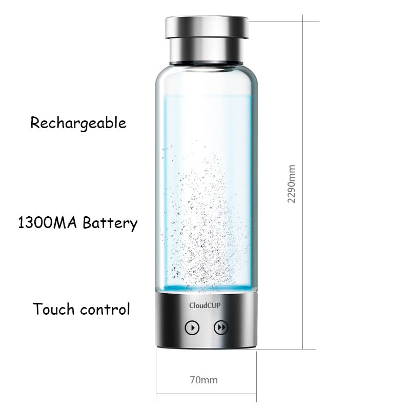 Hydrogen Water Bottle 480mL Rechargeable Glass by HitMyNeed