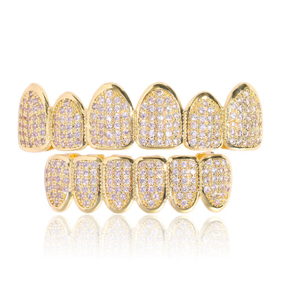 Iced Out CZ Teeth Grillz Set - Gold & Silver Tone gold-set by HitMyNeed