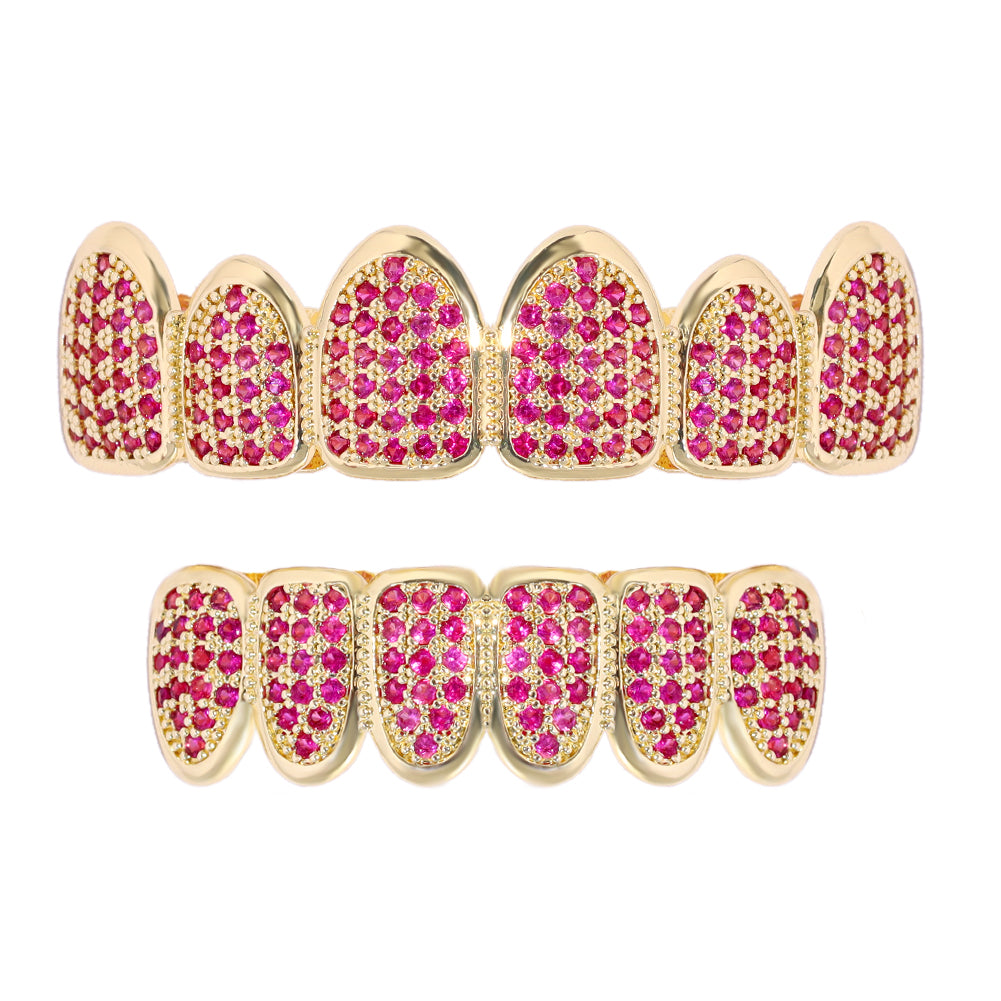 Iced Out CZ Teeth Grillz Set - Gold & Silver Tone gold-set-rr by HitMyNeed