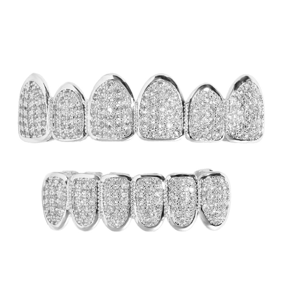 Iced Out CZ Teeth Grillz Set - Gold & Silver Tone silver-set by HitMyNeed