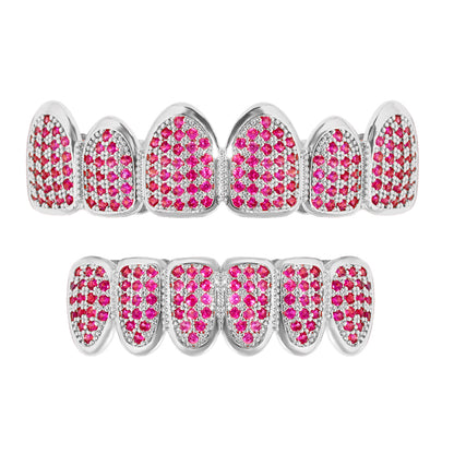 Iced Out CZ Teeth Grillz Set - Gold & Silver Tone silver-set-rr by HitMyNeed