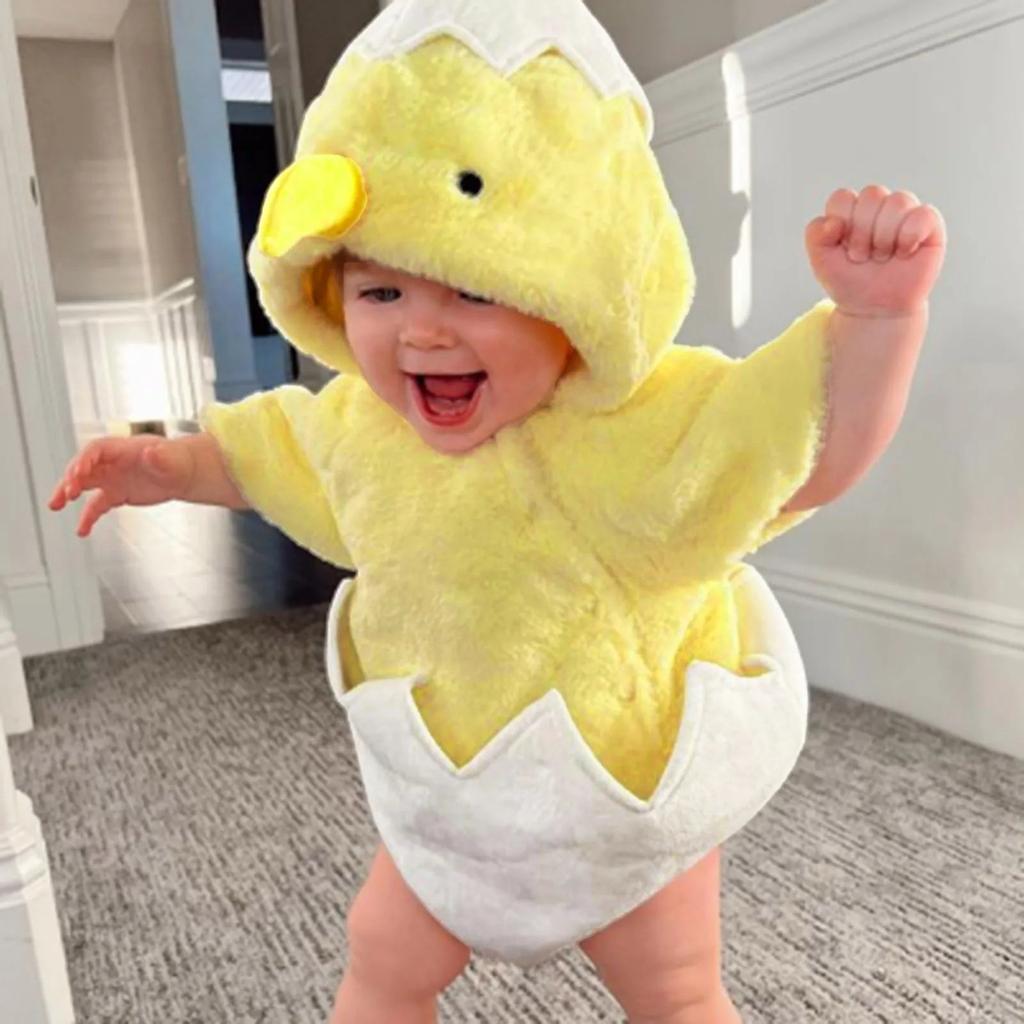 Infant Chicken Fleece Hooded Jumpsuit with Booties 6-12-months by HitMyNeed