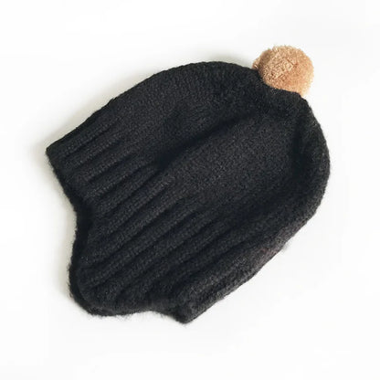 Infant Pom Hat with Ear Flaps for Winter Warmth a-black by HitMyNeed