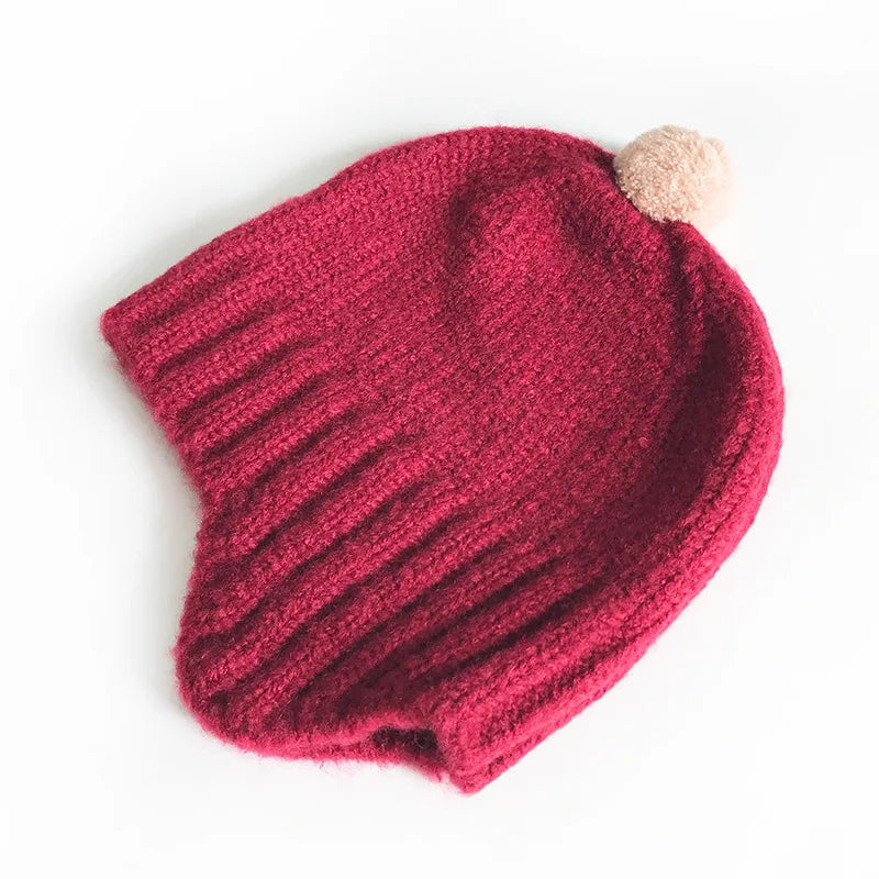 Infant Pom Hat with Ear Flaps for Winter Warmth d-burgundy by HitMyNeed