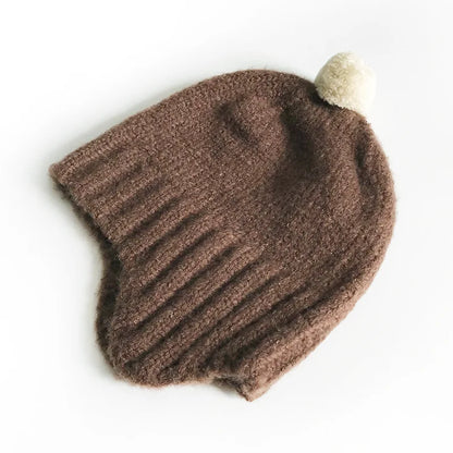 Infant Pom Hat with Ear Flaps for Winter Warmth f-coffee by HitMyNeed