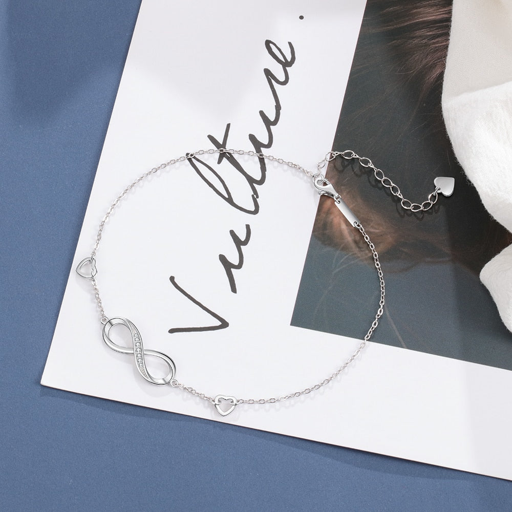 Infinity Anklet in 925 Sterling Silver with Zircon by HitMyNeed