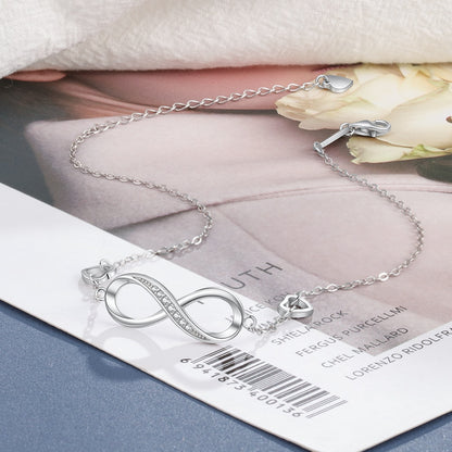 Infinity Anklet in 925 Sterling Silver with Zircon by HitMyNeed