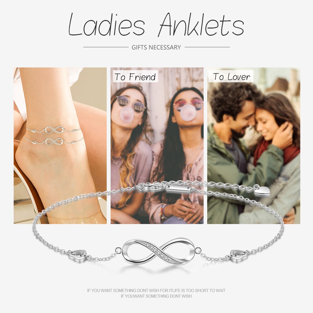 Infinity Anklet in 925 Sterling Silver with Zircon by HitMyNeed