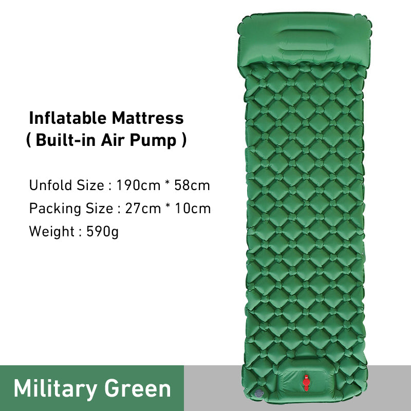 Inflatable Backpacking Sleeping Mat with Air Pump military-green by HitMyNeed