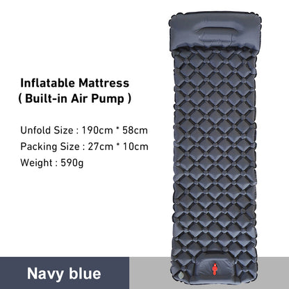 Inflatable Backpacking Sleeping Mat with Air Pump navy-blue by HitMyNeed