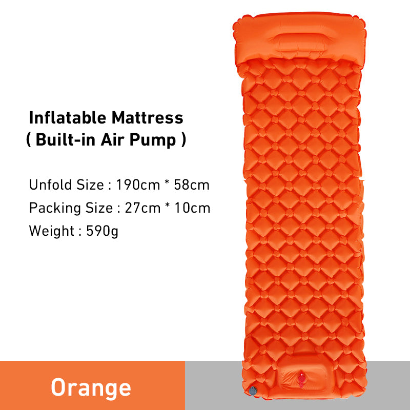 Inflatable Backpacking Sleeping Mat with Air Pump orange by HitMyNeed