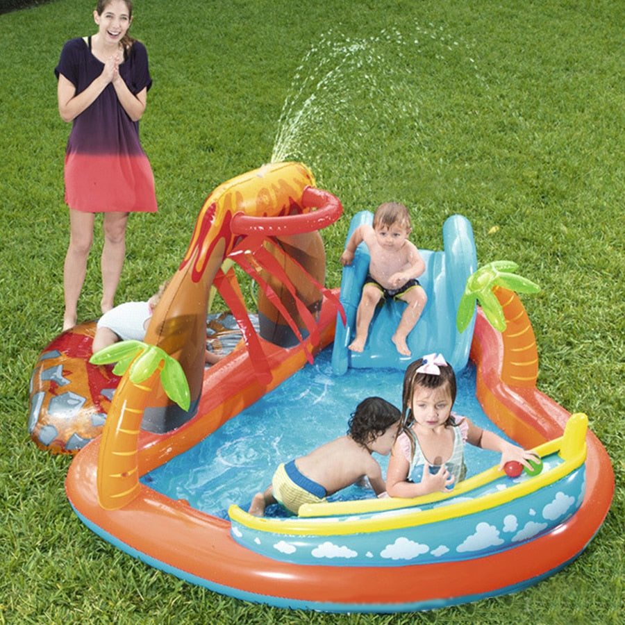 Inflatable Kids Paddling Pool with Slide and Ring Game by HitMyNeed