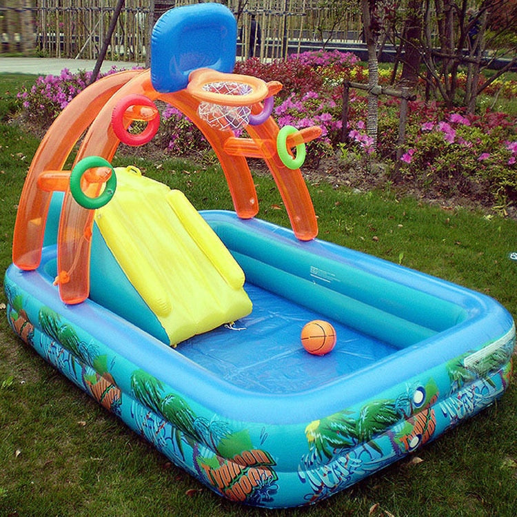 Inflatable Kids Splash Pool with Slide & Hoop by HitMyNeed