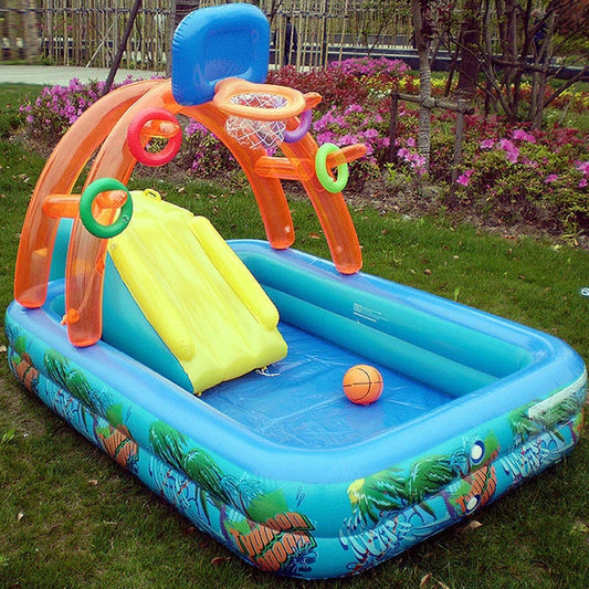 Inflatable Kids Splash Pool with Slide & Hoop by HitMyNeed