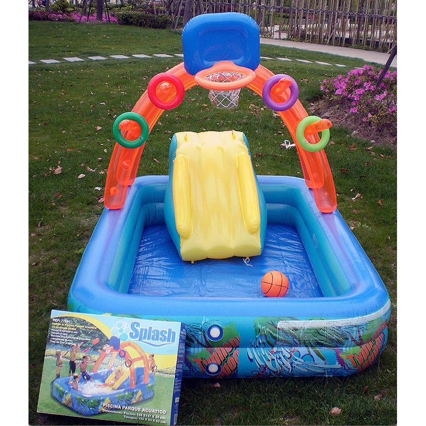 Inflatable Kids Splash Pool with Slide & Hoop by HitMyNeed