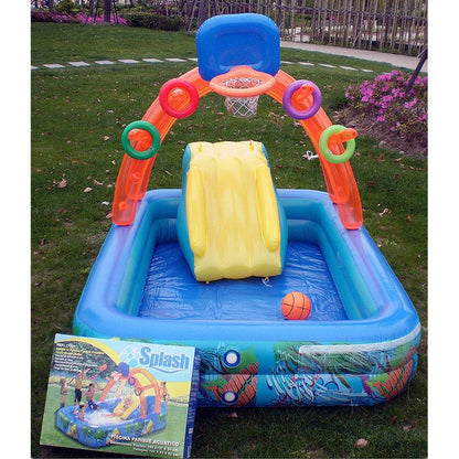 Inflatable Kids Splash Pool with Slide & Hoop by HitMyNeed