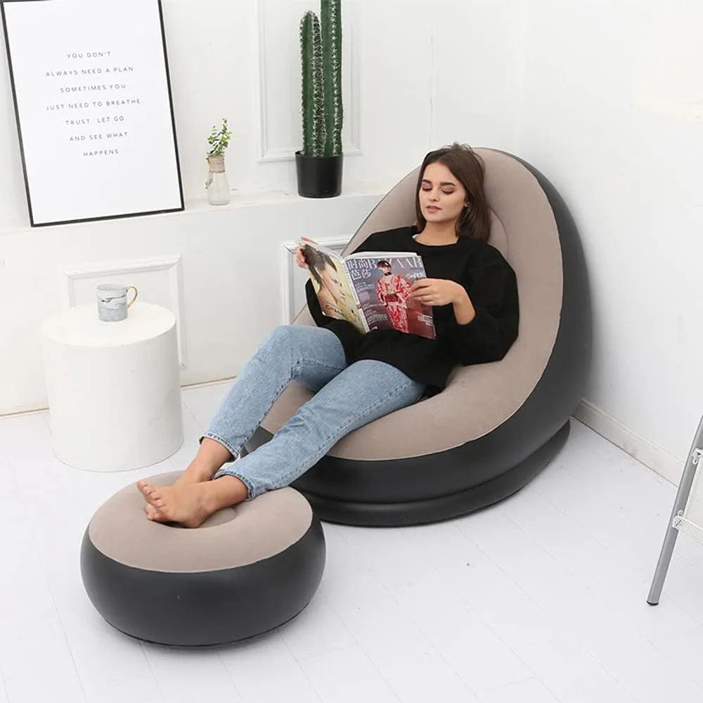 Inflatable Lazy Bean Bag Sofa Chair with Leg Rest by HitMyNeed