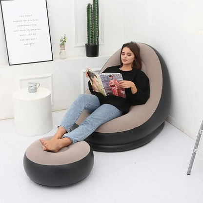 Inflatable Lazy Bean Bag Sofa Chair with Leg Rest by HitMyNeed