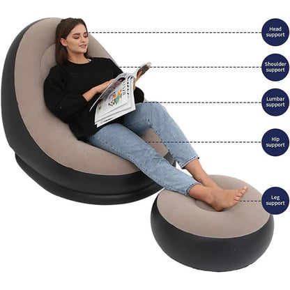 Inflatable Lazy Bean Bag Sofa Chair with Leg Rest by HitMyNeed