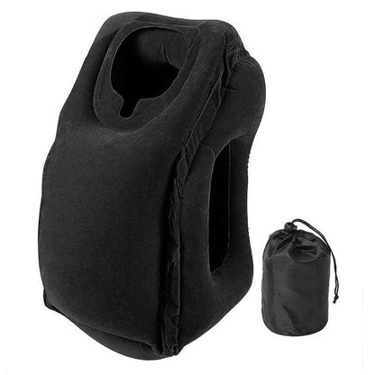 Inflatable Travel Pillow with Chin and Neck Support black by HitMyNeed