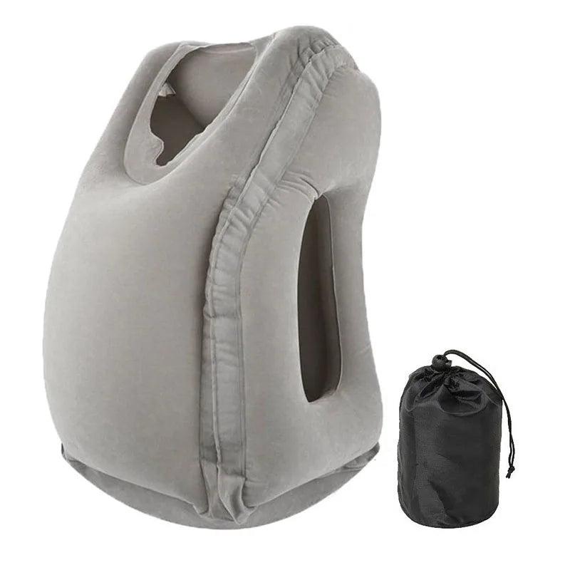 Inflatable Travel Pillow with Chin and Neck Support gray by HitMyNeed