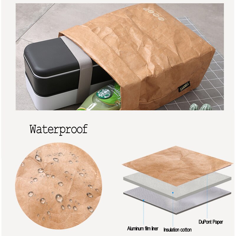 Insulated Kraft Paper Reusable Lunch Bag, 6L by HitMyNeed