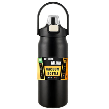 Insulated Stainless Steel Water Bottle with Straw black 1200ml by HitMyNeed
