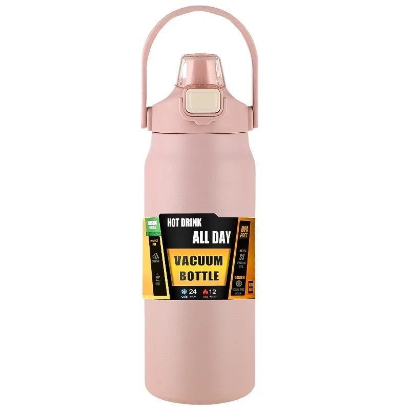 Insulated Stainless Steel Water Bottle with Straw pink 1200ml by HitMyNeed