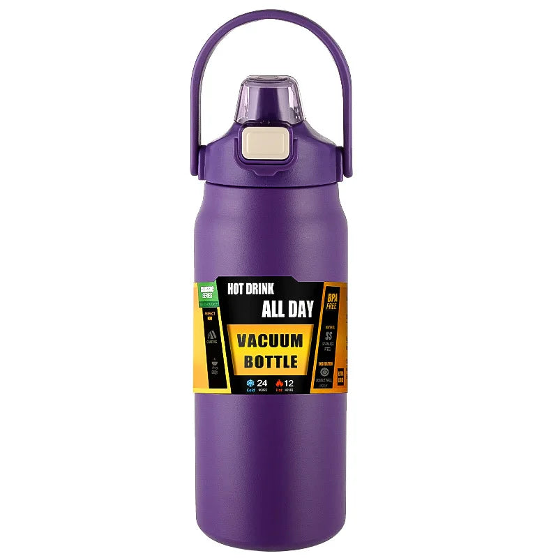 Insulated Stainless Steel Water Bottle with Straw purple 1200ml by HitMyNeed