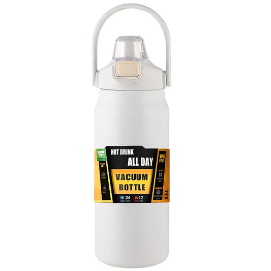 Insulated Stainless Steel Water Bottle with Straw white 1200ml by HitMyNeed