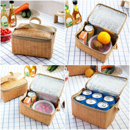 Insulated Wicker-Style Picnic Basket Lunch Bag by HitMyNeed