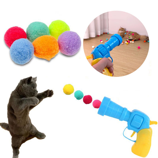 Interactive Cat Ball Launcher Set with Plush Pompoms by HitMyNeed