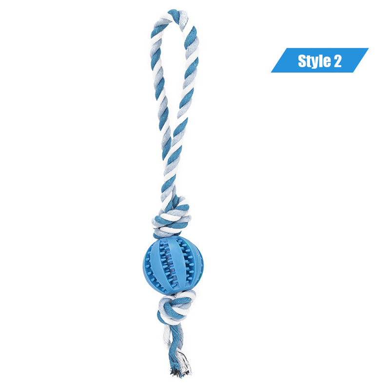 Interactive Treat Ball Dog Toy with Hemp Rope 10-blue-2 l-7cm by HitMyNeed