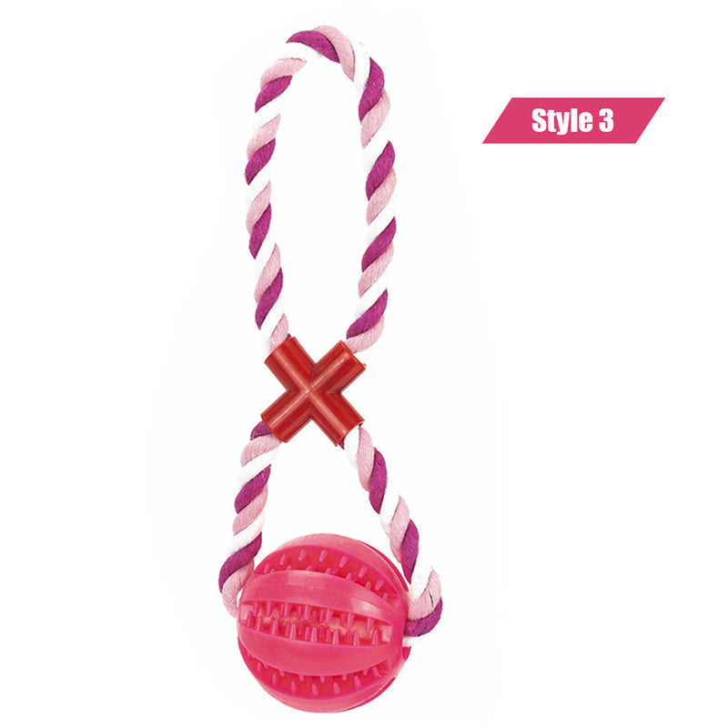 Interactive Treat Ball Dog Toy with Hemp Rope 14-pink-3 l-7cm by HitMyNeed