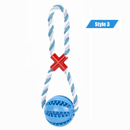 Interactive Treat Ball Dog Toy with Hemp Rope 16-blue-3 l-7cm by HitMyNeed