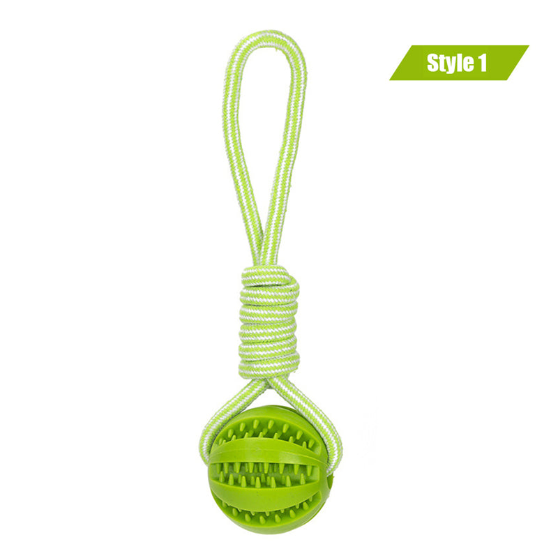 Interactive Treat Ball Dog Toy with Hemp Rope 2-green-1 l-7cm by HitMyNeed