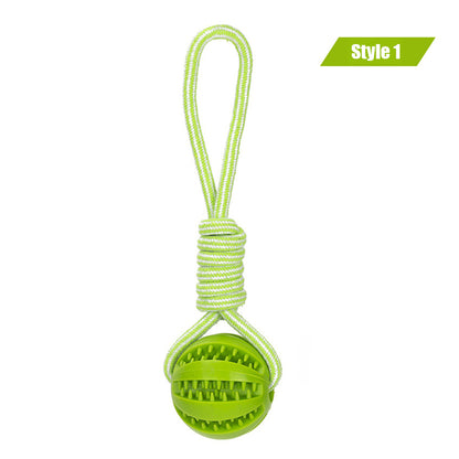 Interactive Treat Ball Dog Toy with Hemp Rope 2-green-1 l-7cm by HitMyNeed