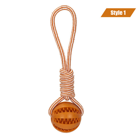 Interactive Treat Ball Dog Toy with Hemp Rope 3-orange-1 m-6cm by HitMyNeed