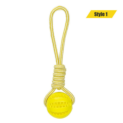 Interactive Treat Ball Dog Toy with Hemp Rope 4-yellow-1 l-7cm by HitMyNeed