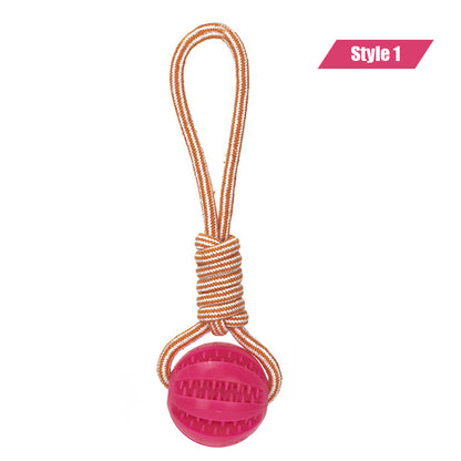 Interactive Treat Ball Dog Toy with Hemp Rope 5-pink-1 m-6cm by HitMyNeed