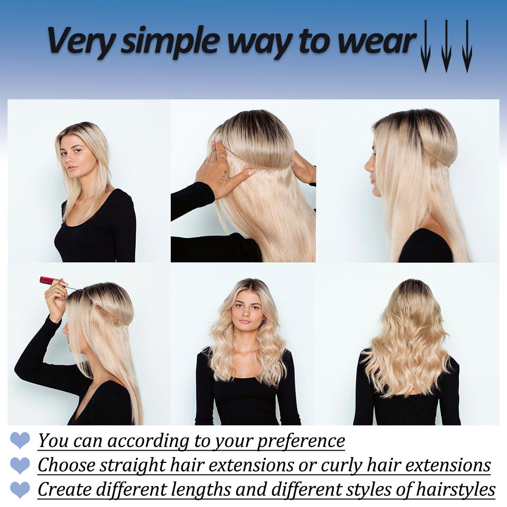 Invisible Fish Line Wavy Hair Extension Blonde/Black by HitMyNeed