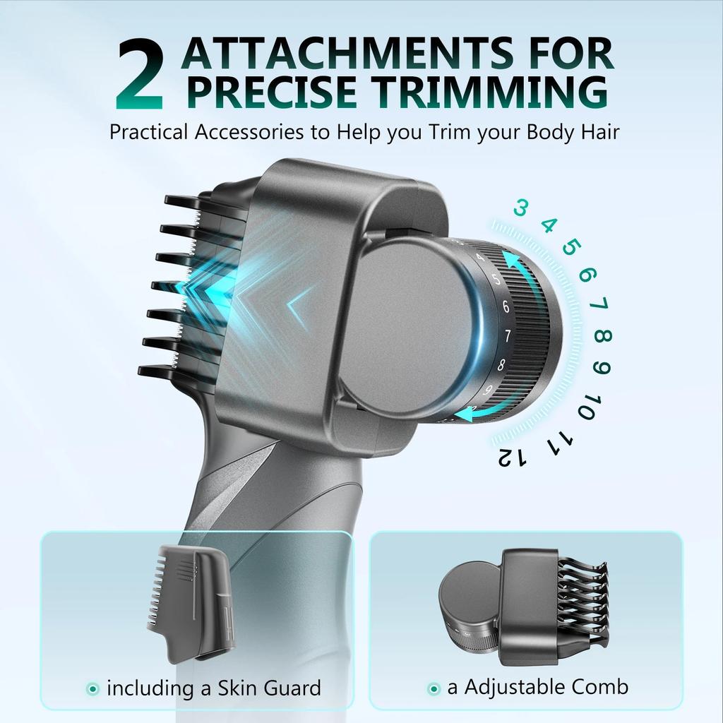 IPX5 Body & Groin Hair Trimmer for Men, 2 Attachments by HitMyNeed