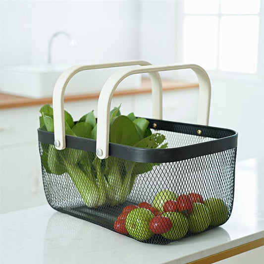 Iron Wire Storage Basket with Wooden Handle by HitMyNeed