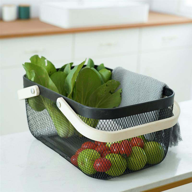Iron Wire Storage Basket with Wooden Handle by HitMyNeed