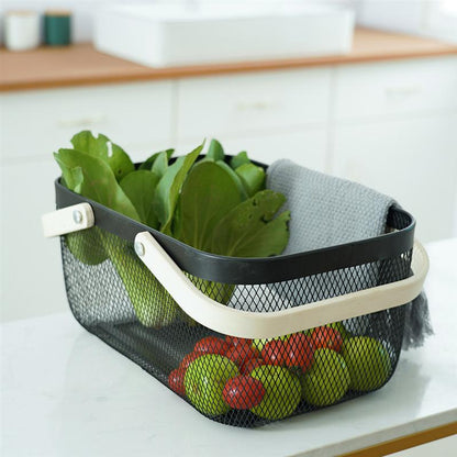 Iron Wire Storage Basket with Wooden Handle by HitMyNeed