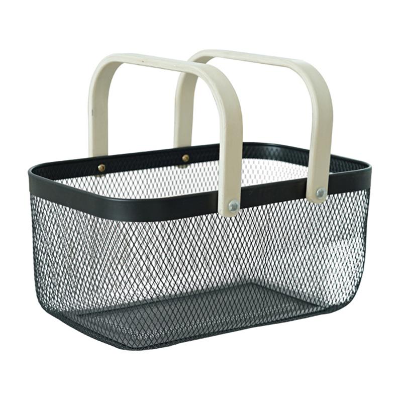 Iron Wire Storage Basket with Wooden Handle by HitMyNeed